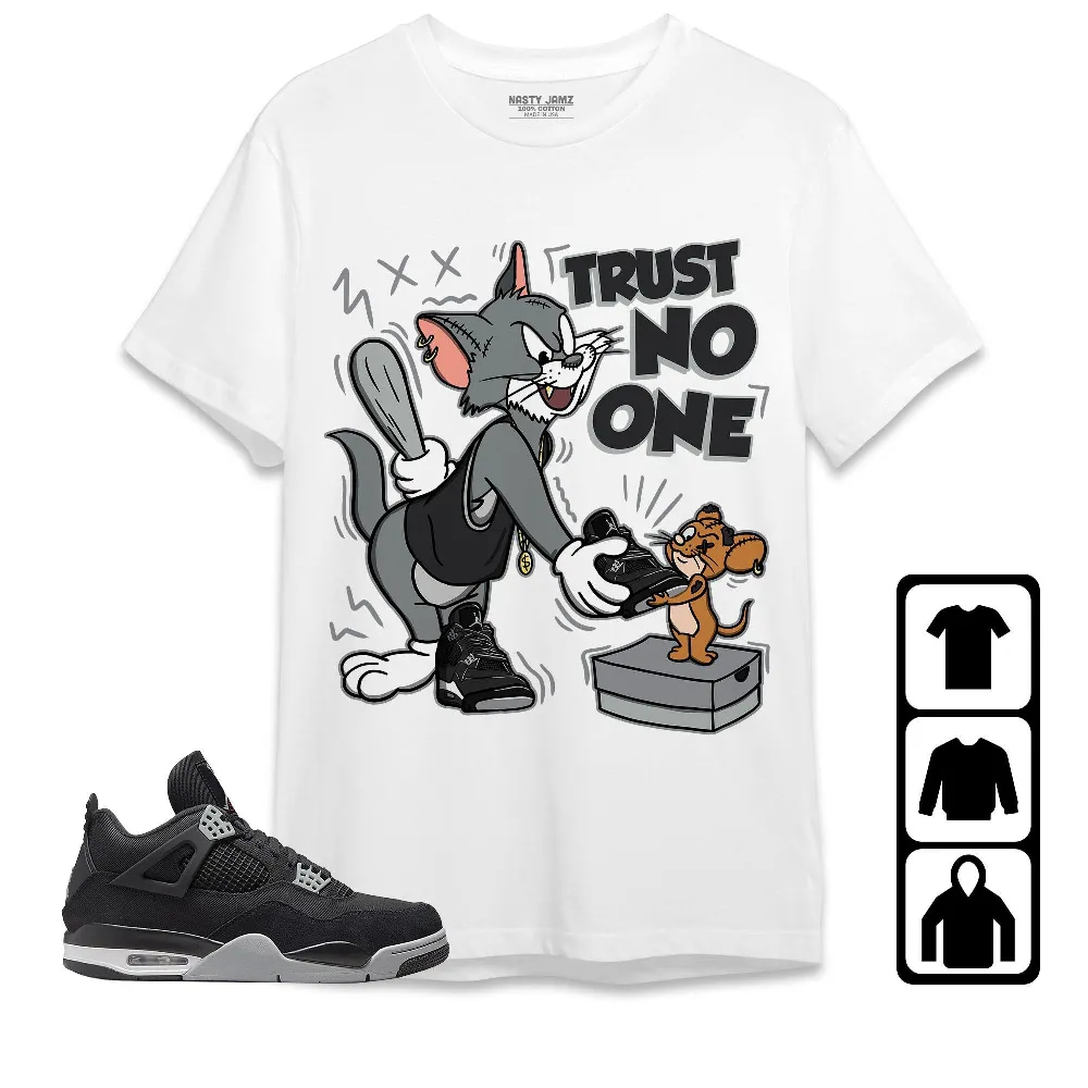 Inktee Store - Jordan 4 Retro Black Canvas Unisex T-Shirt - Trust No One Cat And Mouse - Sneaker Match Tees Image
