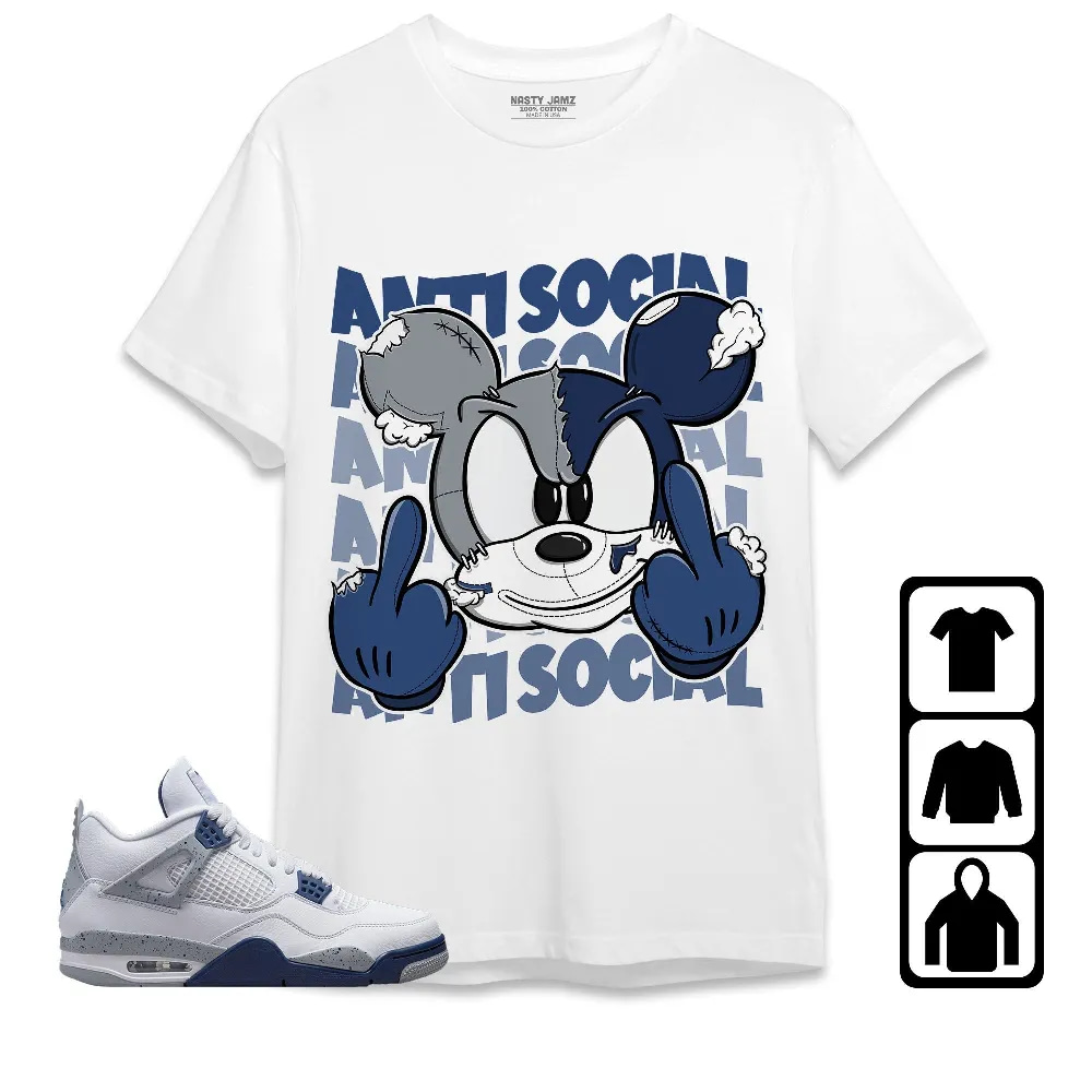 Inktee Store - Jordan 4 Retro White Midnight Navy Unisex T-Shirt - Anti Social Mickey - Sneaker Match Tees Image