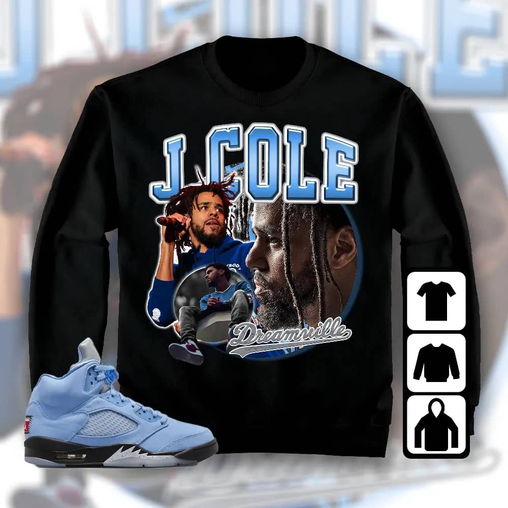 Inktee Store - Jordan 5 University Blue Unisex T-Shirt - Cole Rapper - Sneaker Match Tees Image