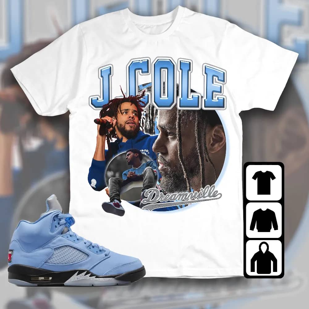 Inktee Store - Jordan 5 University Blue Unisex T-Shirt - Cole Rapper - Sneaker Match Tees Image