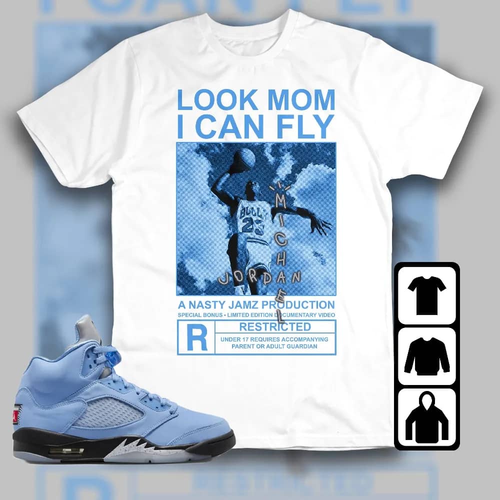 Inktee Store - Jordan 5 University Blue Unisex T-Shirt - Mj Can Fly - Sneaker Match Tees Image