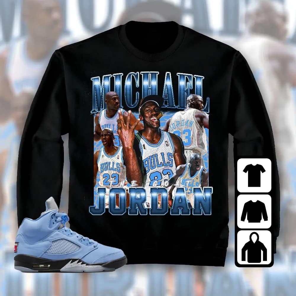 Inktee Store - Jordan 5 University Blue Unisex T-Shirt - The Goat Mj - Sneaker Match Tees Image