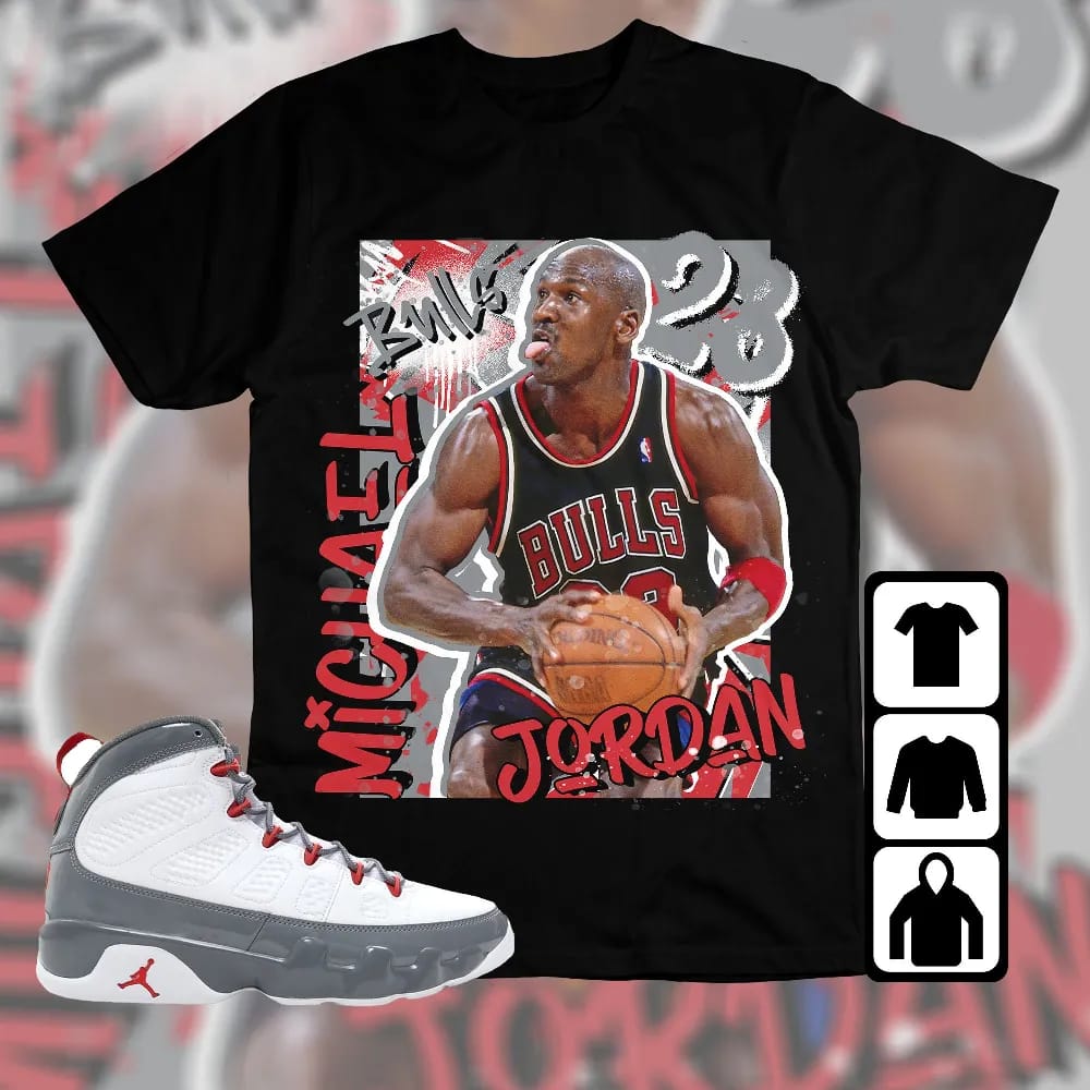 Inktee Store - Jordan 9 Retro Fire Red Unisex T-Shirt - Mj Graphic - Sneaker Match Tees Image