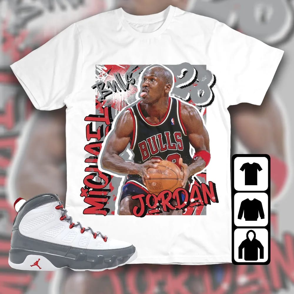 Inktee Store - Jordan 9 Retro Fire Red Unisex T-Shirt - Mj Graphic - Sneaker Match Tees Image