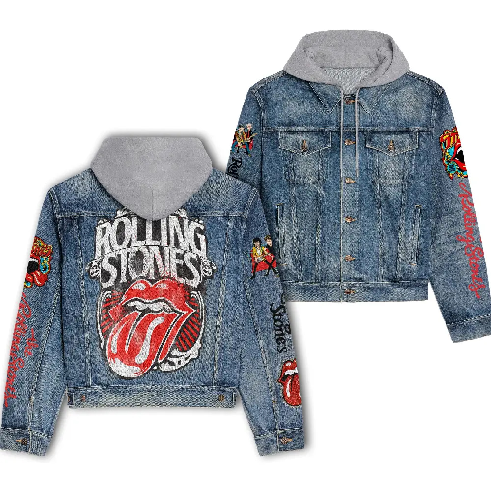 Inktee Store - The Rolling Stones Hooded Denim Jacket Image