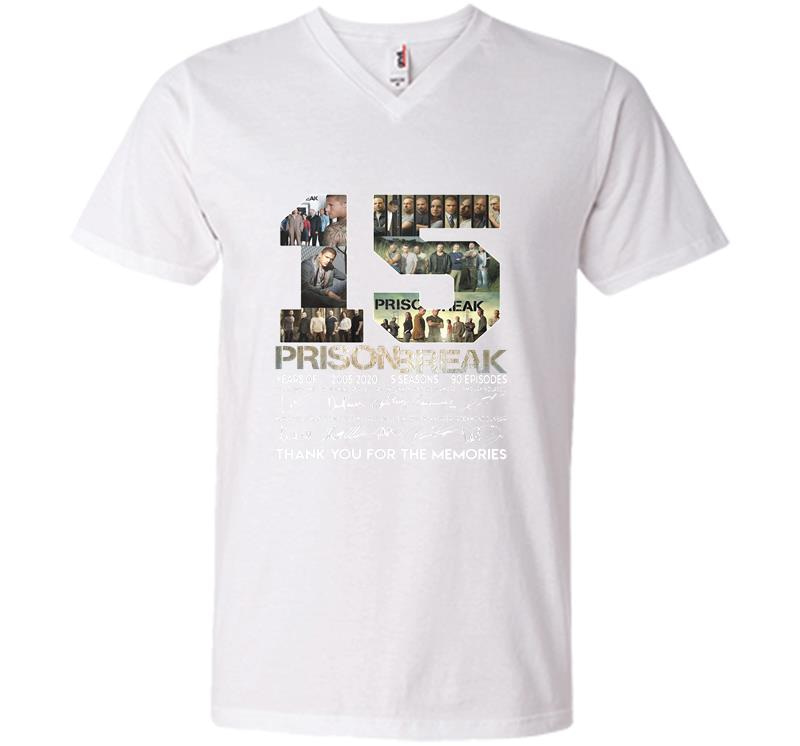 Inktee Store - 15Th Years Of Prison Break 2005-2020 Signature Thank You For The Memories V-Neck T-Shirt Image