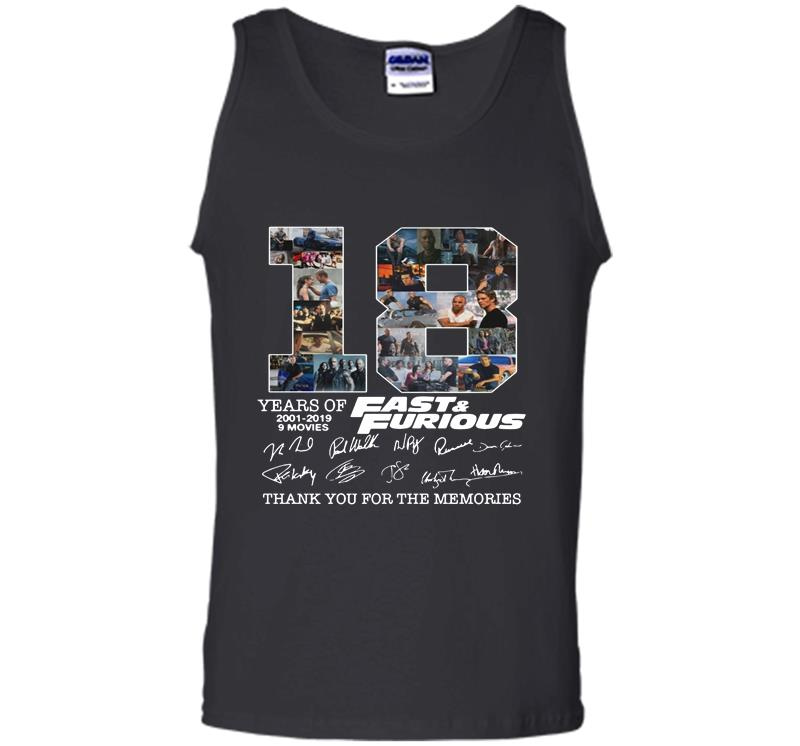 Inktee Store - 18 Years Of Fast And Furious 2001-2019 Signature Thank You For The Memories Mens Tank Top Image