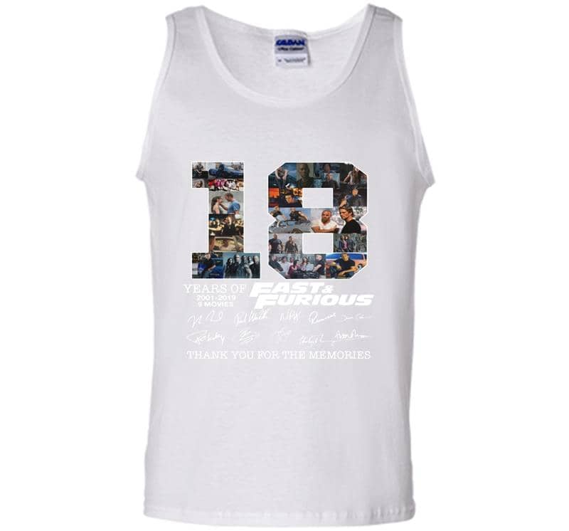 Inktee Store - 18 Years Of Fast And Furious 2001-2019 Signature Thank You For The Memories Mens Tank Top Image