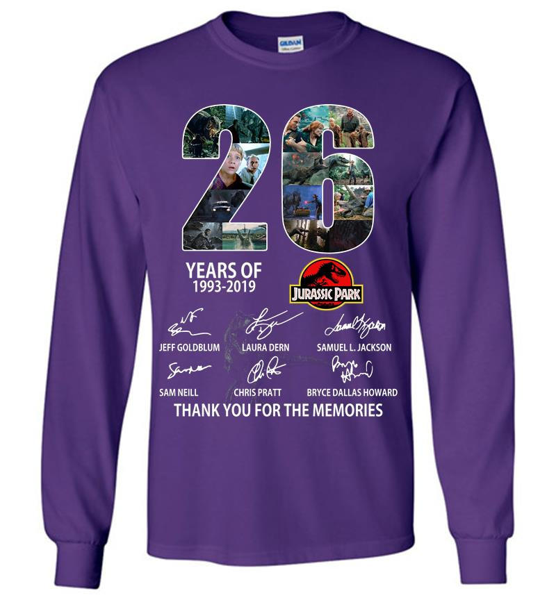 Inktee Store - 26Th Years Of Jurassic Park 1993-2019 Signature Thank You For The Memories Long Sleeve T-Shirt Image