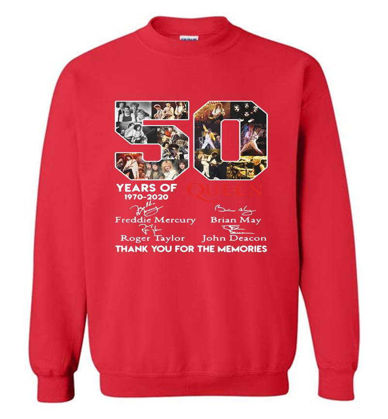 Inktee Store - 50Th Years Of Queen Band 1970-2020 Signature Thank You For The Memories Sweatshirt Image