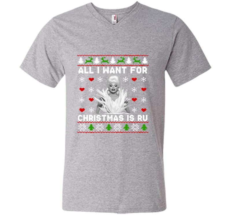 Inktee Store - All I Want For Christmas Is Rupaul’s Drag Race V-Neck T-Shirt Image