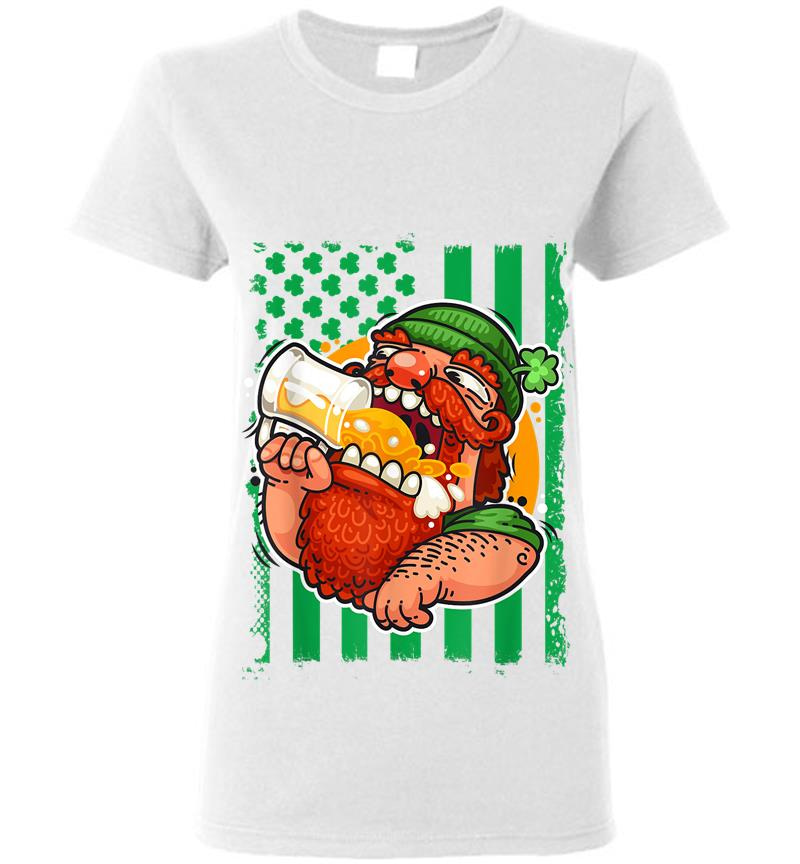 Inktee Store - American Flag Drunk Leprechaun St Patricks Day Womens T-Shirt Image