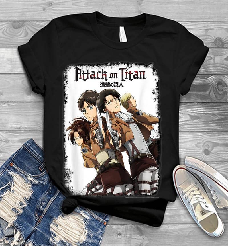 Attack On Titan Group Swords With Logo Men T-Shirt