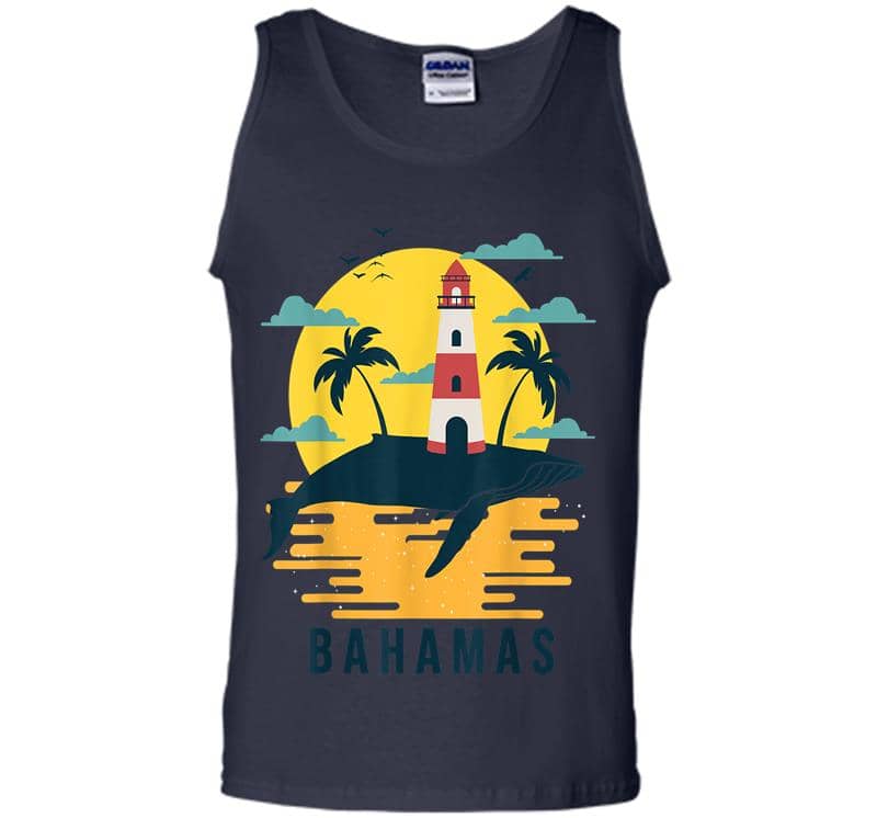 Inktee Store - Bahamas Whale Elbow Cay Nautical Striped Lighthouse Mens Tank Top Image