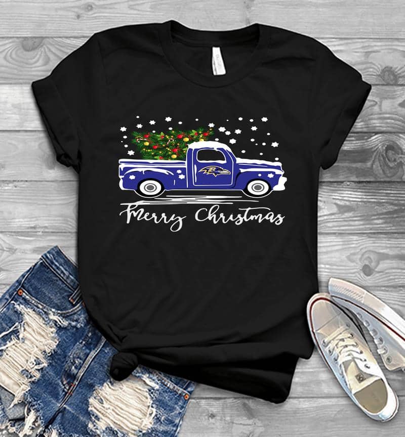 Baltimore Ravens Truck Merry Christmas Tree Mens T-Shirt