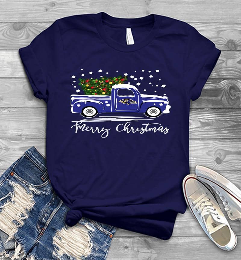 Inktee Store - Baltimore Ravens Truck Merry Christmas Tree Mens T-Shirt Image
