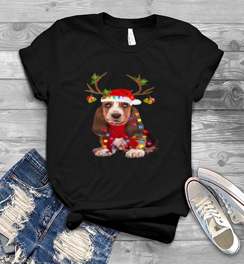 Basset Hound Reindeer Santa Christmas Mens T-Shirt