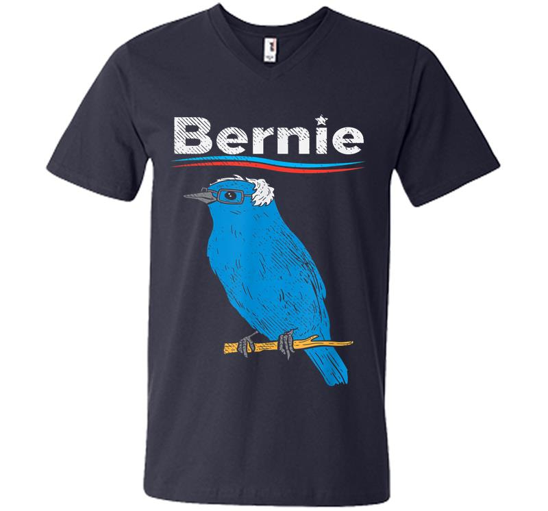 Inktee Store - Bernie Sanders Blue Bird Glasses Wig 2020 Election President V-Neck T-Shirt Image