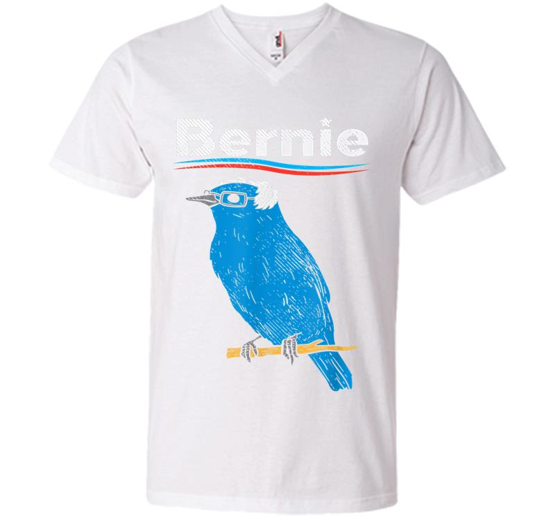 Inktee Store - Bernie Sanders Blue Bird Glasses Wig 2020 Election President V-Neck T-Shirt Image