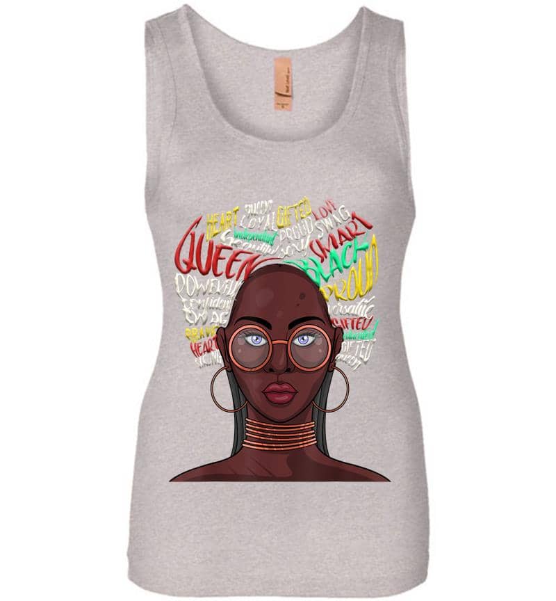 Inktee Store - Black Queen For African American Natural Afro Womens Jersey Tank Top Image