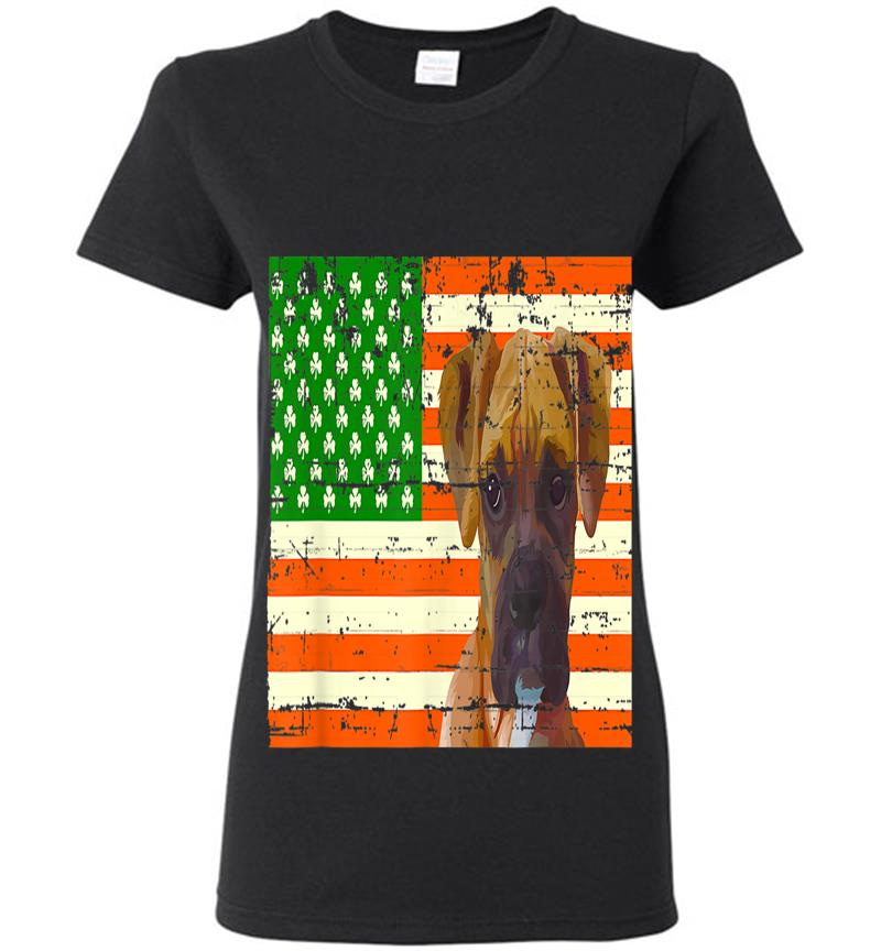 Boxer Irish American Flag Clover St Patricks Day Dog Womens T-Shirt