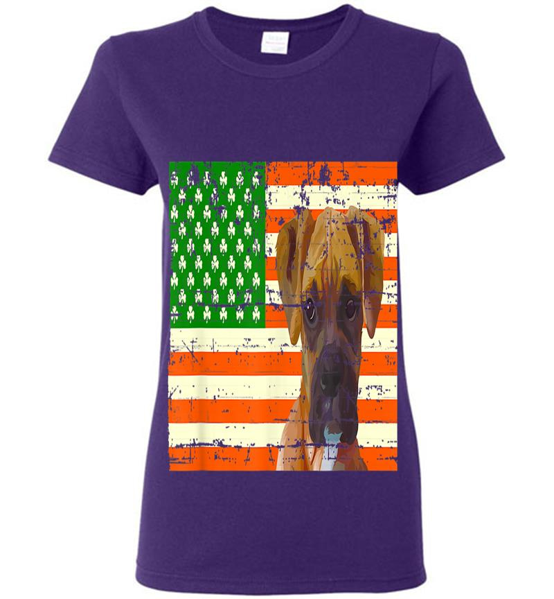 Inktee Store - Boxer Irish American Flag Clover St Patricks Day Dog Womens T-Shirt Image