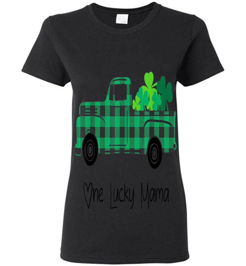 Buffalo Plaid Truck One Lucky Mama St Patricks Day Womens T-Shirt