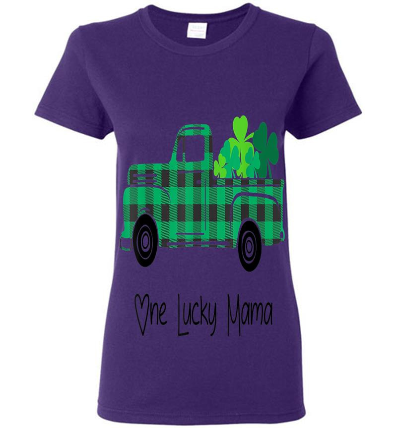 Inktee Store - Buffalo Plaid Truck One Lucky Mama St Patricks Day Womens T-Shirt Image
