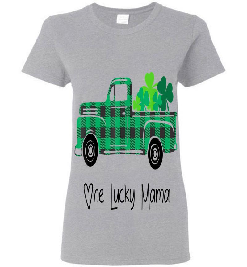 Inktee Store - Buffalo Plaid Truck One Lucky Mama St Patricks Day Womens T-Shirt Image