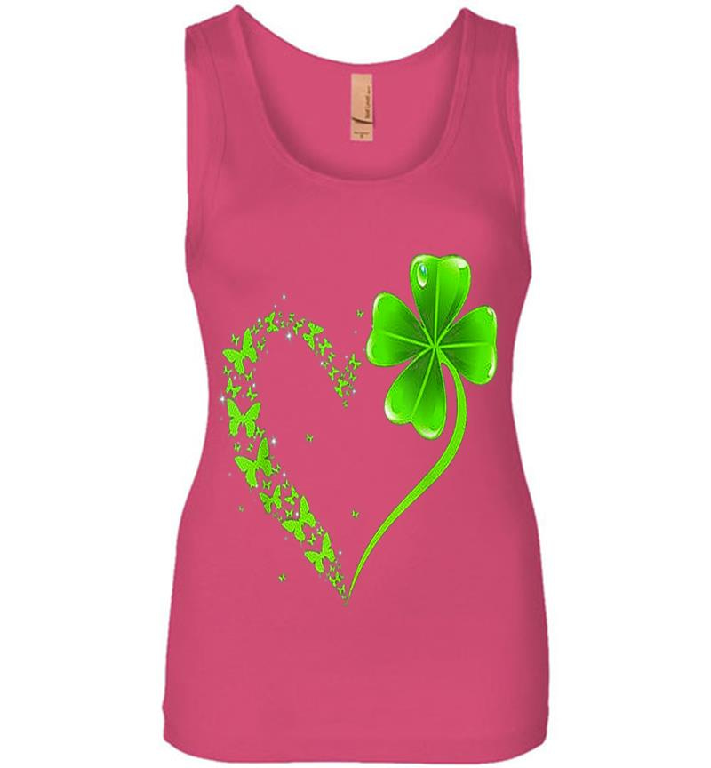 Inktee Store - Butterfly Heart Leaf Irish St. Patrick Day Clover Heart Womens Jersey Tank Top Image