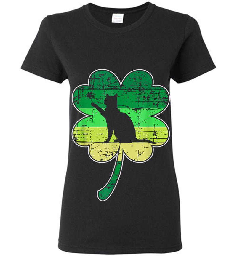 Cat Lovers Shamrock Irish St Patricks Day Womens T-Shirt