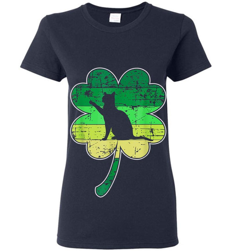 Inktee Store - Cat Lovers Shamrock Irish St Patricks Day Womens T-Shirt Image