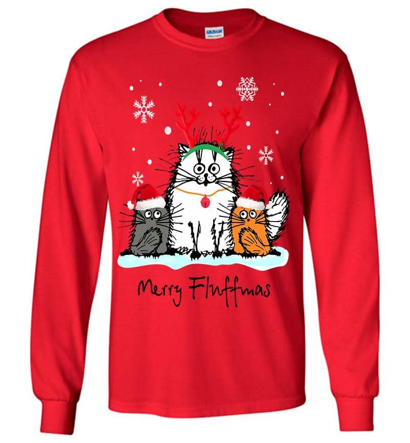 Inktee Store - Cat Santa Merry Fluffmas Christmas Long Sleeve T-Shirt Image