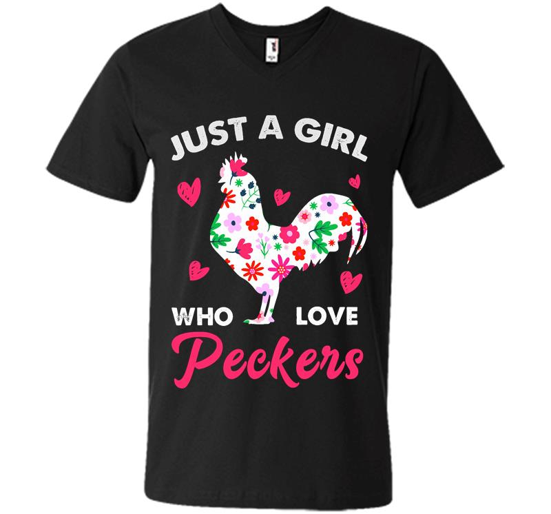 Chicken Floral Just A Girl Who Love Peckers V-Neck T-Shirt