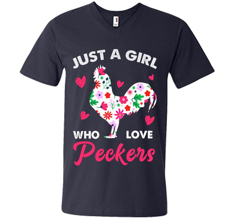 Inktee Store - Chicken Floral Just A Girl Who Love Peckers V-Neck T-Shirt Image