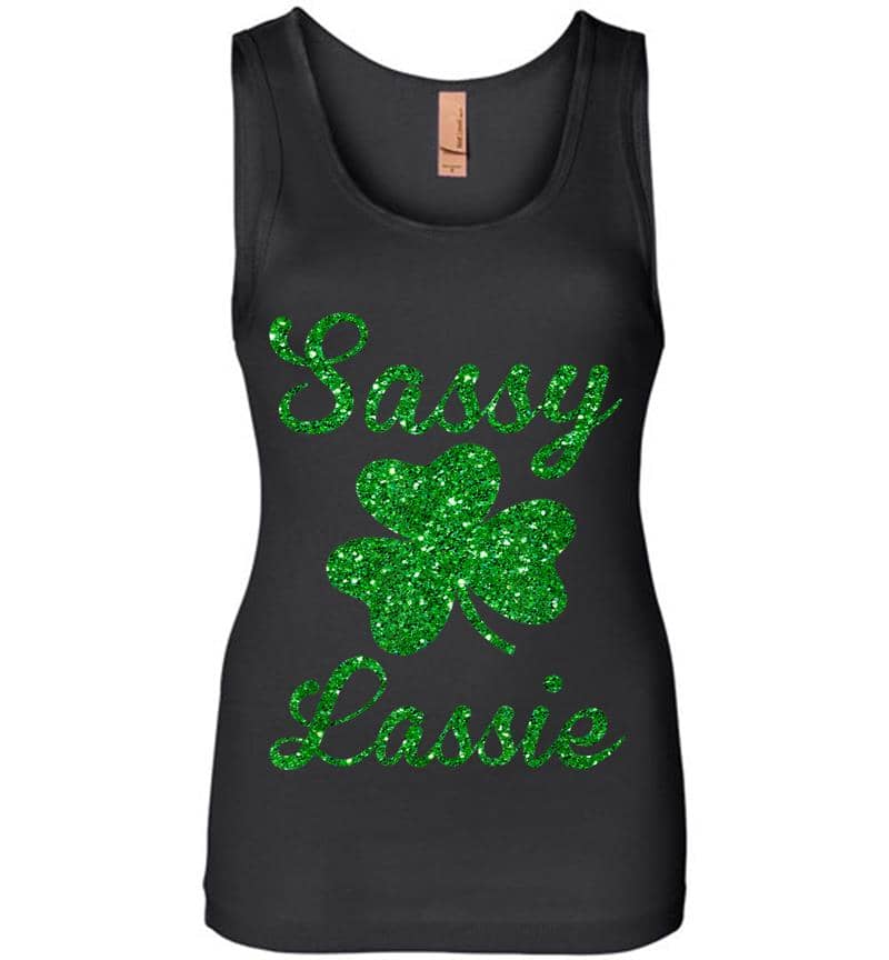 Cute Sassy Lassie Irish Shamrock Funny St Patricks Day Womens Jersey Tank Top