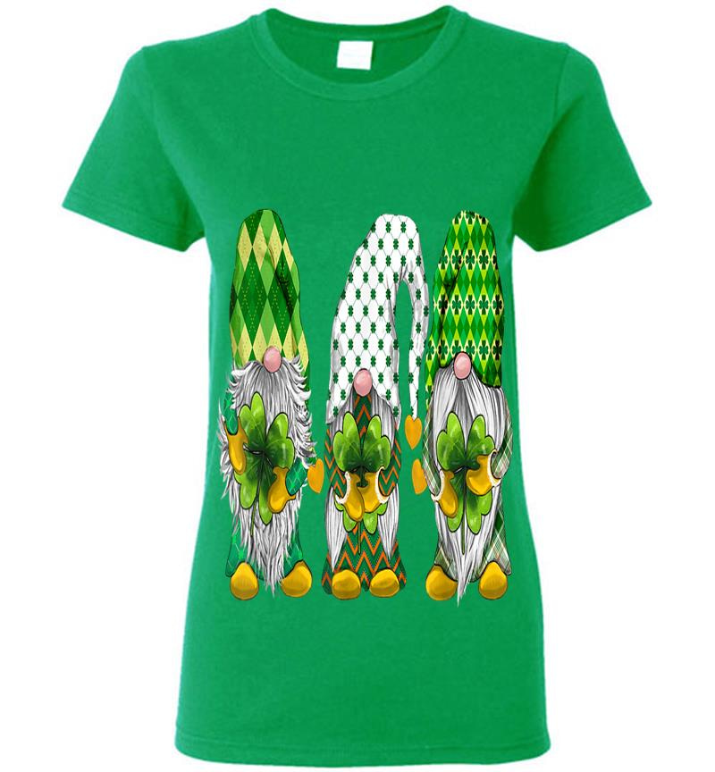 Inktee Store - Cute Three Gnomes Shamrock Saint Paddy Womens T-Shirt Image