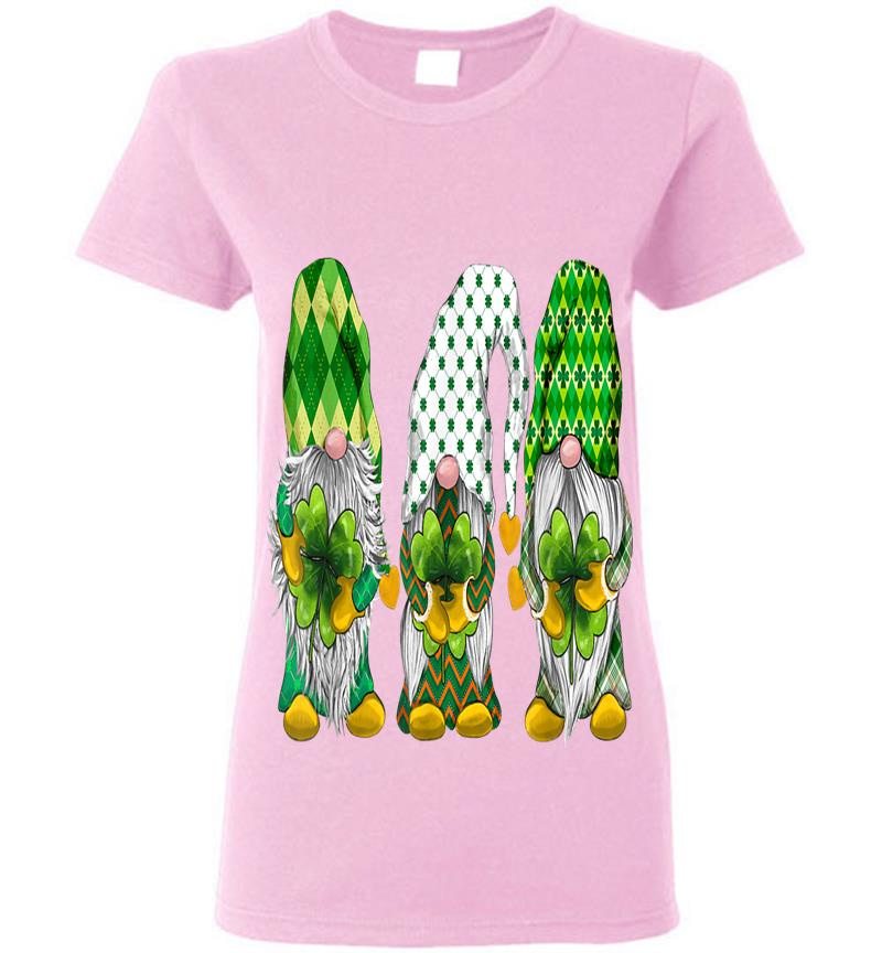 Inktee Store - Cute Three Gnomes Shamrock Saint Paddy Womens T-Shirt Image