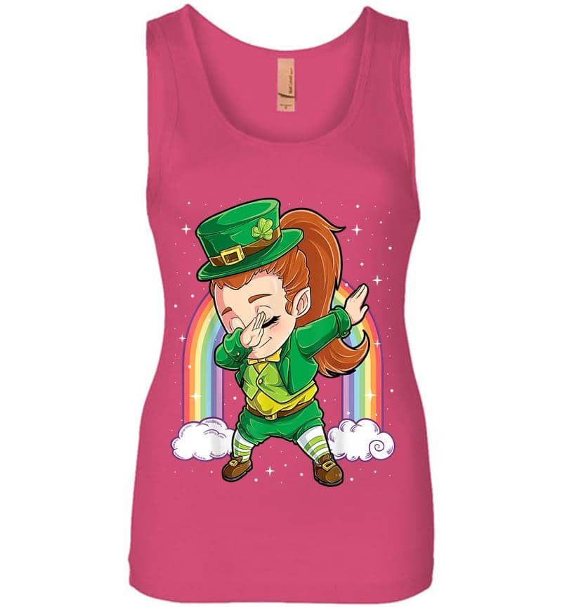 Inktee Store - Dabbing Leprechaun Girl St Patricks Day Kids S Dab Womens Jersey Tank Top Image