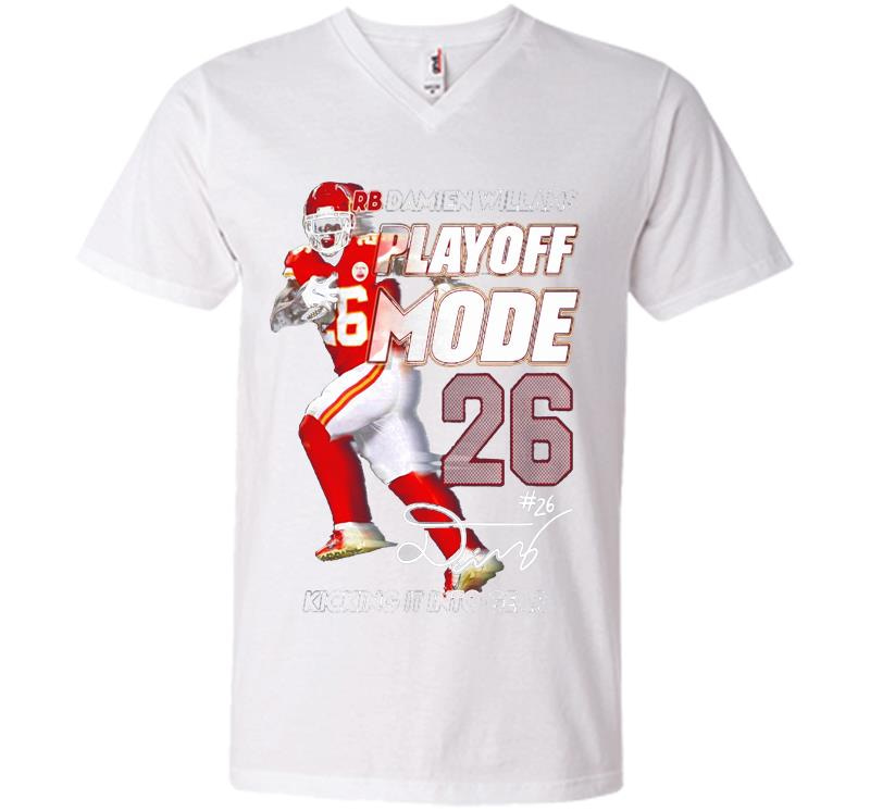 Inktee Store - Damien Williams Kansas City Chiefs Playoff Mode 26 Kicking It Into Gear Signature V-Neck T-Shirt Image