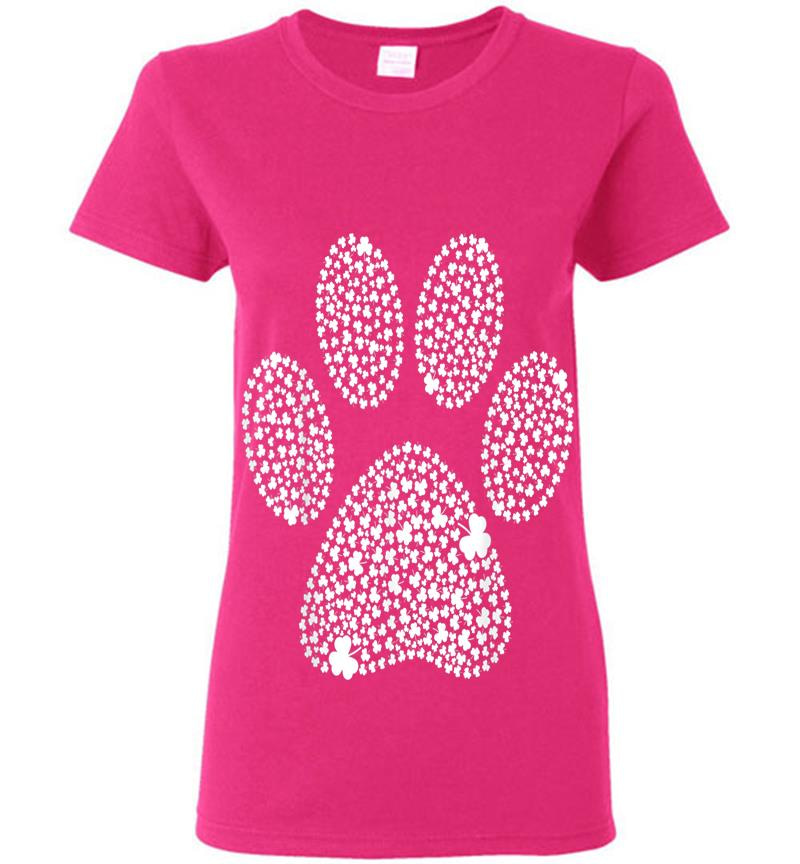 Inktee Store - Dog Paw Shamrock St Patricks Day,Lucky Cat Paw Womens T-Shirt Image