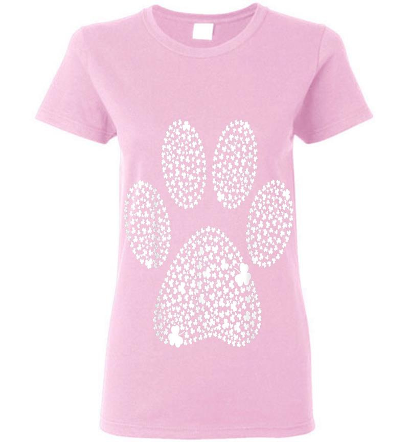 Inktee Store - Dog Paw Shamrock St Patricks Day,Lucky Cat Paw Womens T-Shirt Image