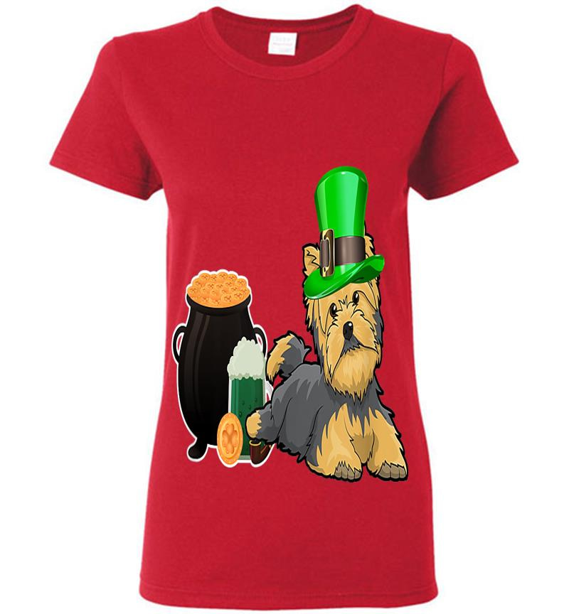 Inktee Store - Dog Yorkie St Patricks Day Dog Lover Yorkie Leprechaun Womens T-Shirt Image