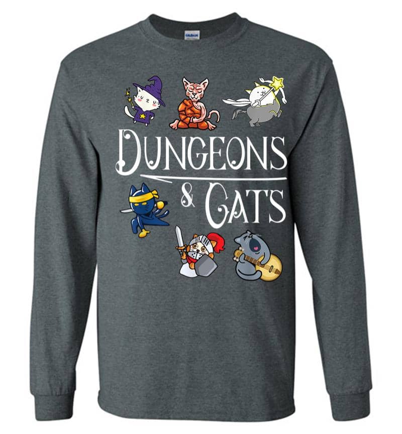 Inktee Store - Dungeons And Cats Funny Dragon Cat Kitten Lover Kitty Gift Long Sleeve T-Shirt Image