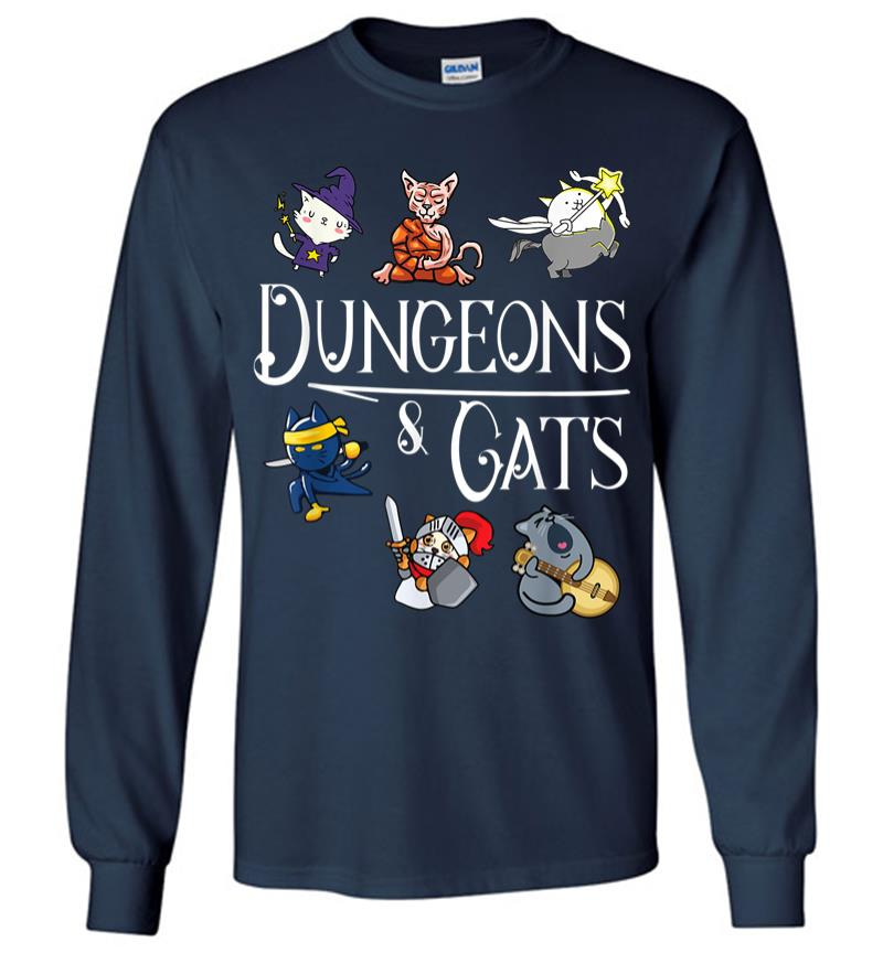 Inktee Store - Dungeons And Cats Funny Dragon Cat Kitten Lover Kitty Gift Long Sleeve T-Shirt Image