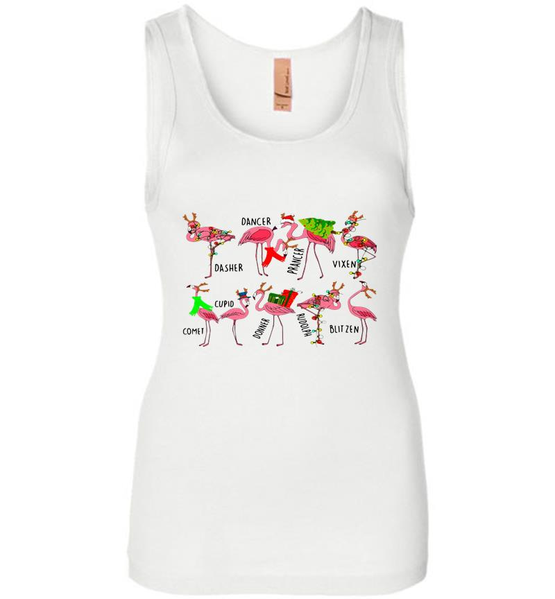 Inktee Store - Flamingo Merry Christmas Womens Jersey Tank Top Image