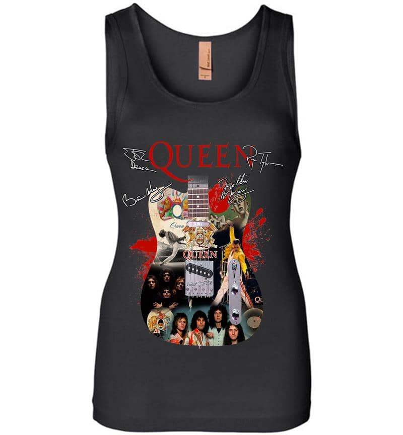 Freddie Mercury Member Of Queen Rock Band Guitar Signature Womens Jersey Tank Top