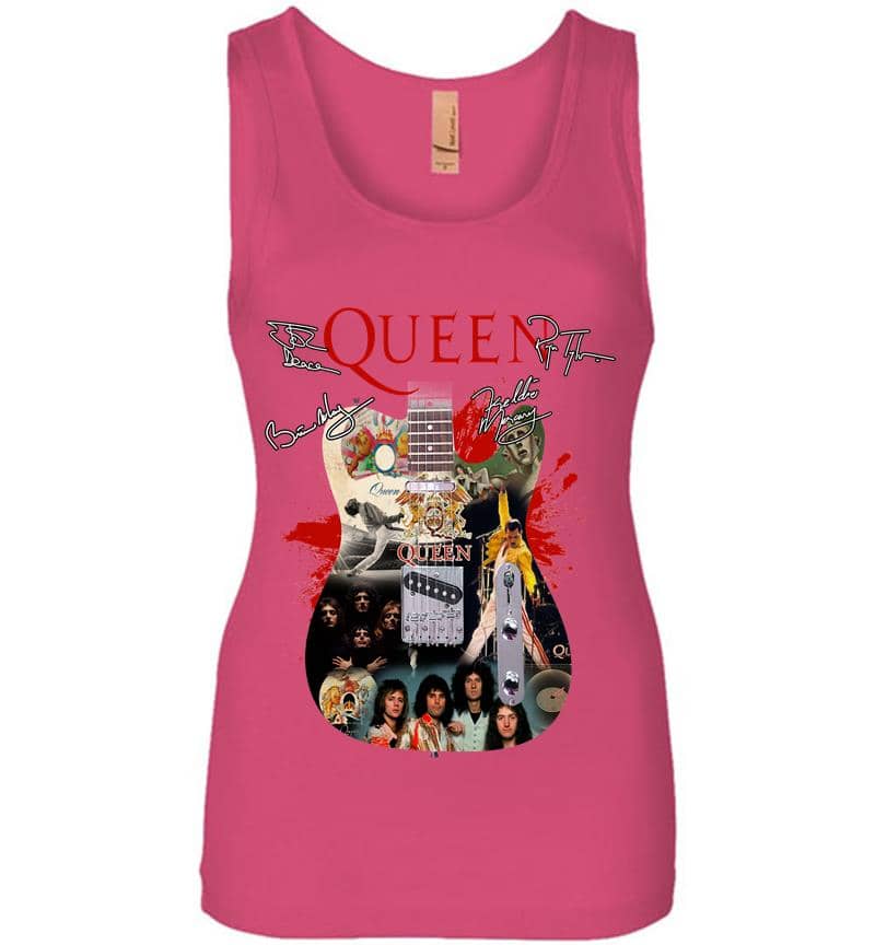 Inktee Store - Freddie Mercury Member Of Queen Rock Band Guitar Signature Womens Jersey Tank Top Image