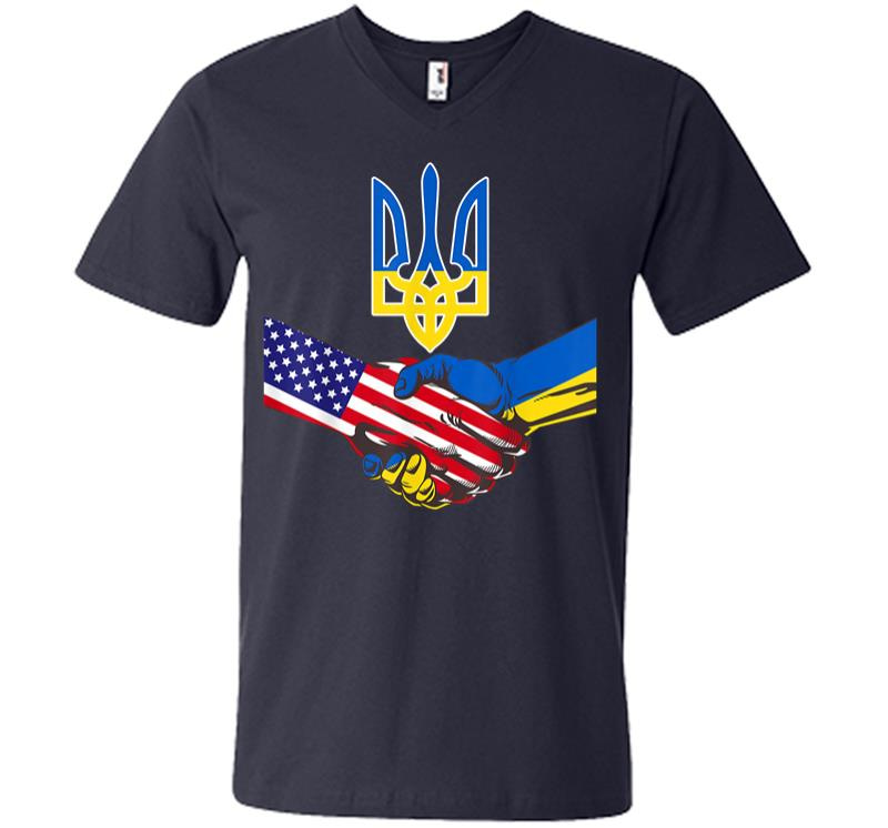 Inktee Store - Free Ukraine Ukrainian Us Flag Solidarity With Ukraine V-Neck T-Shirt Image