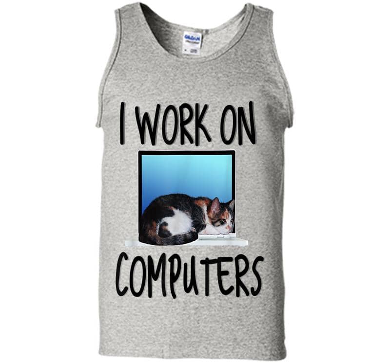 Inktee Store - Funny Cats And Computers Kitty For Pet Lovers Mens Tank Top Image
